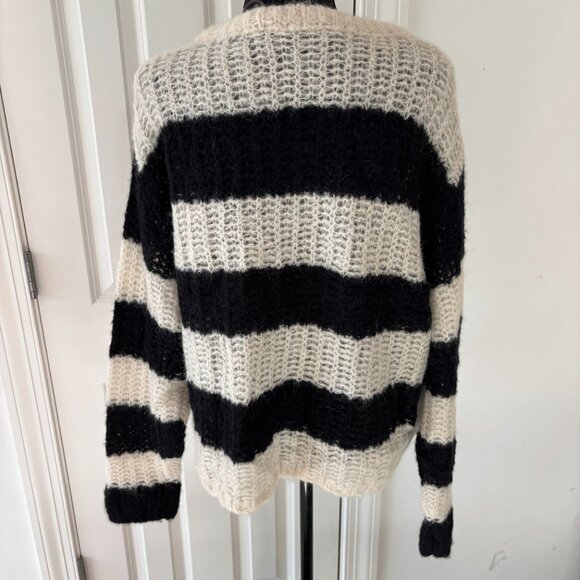 AllSaints Britt chunky knit alpaca blend sweater in black stripe - Size L - NWOT - Picture 3 of 7